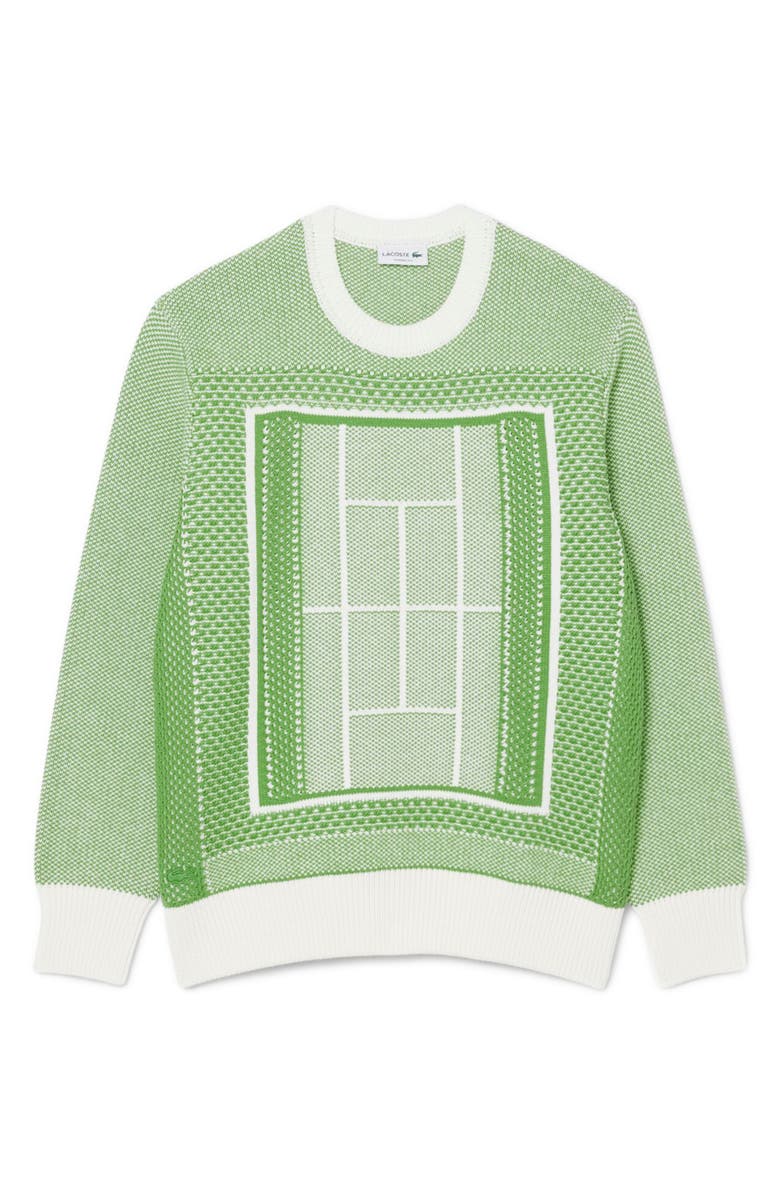 Lacoste Tennis Court Cotton Blend Jacquard Sweater, Alternate, color, Billiard Green/ Flour