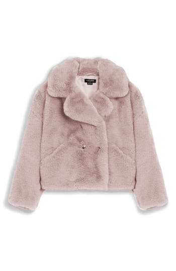 Noize Push Faux Fur Coat In Pink
