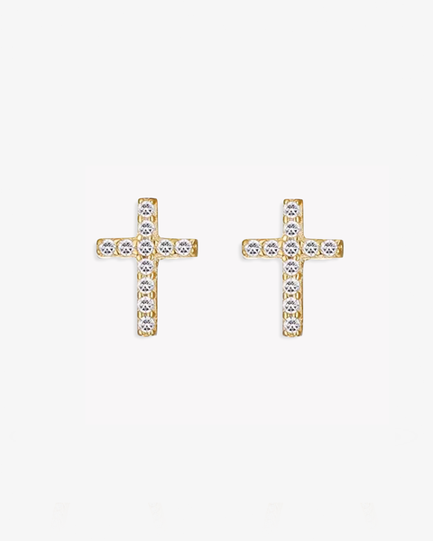Pave CZ Cross Stud Earrings