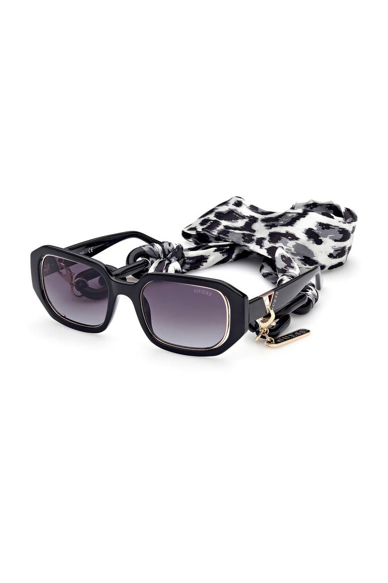 53mm Geometric Sunglasses, Main, color, SHINY BLACK / GRADIENT SMOKE