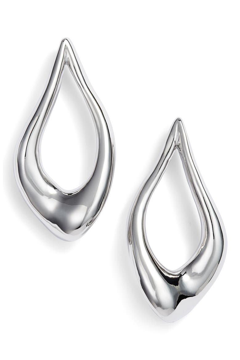 Organic Shape Hoop Earrings, Main, color, SILVER