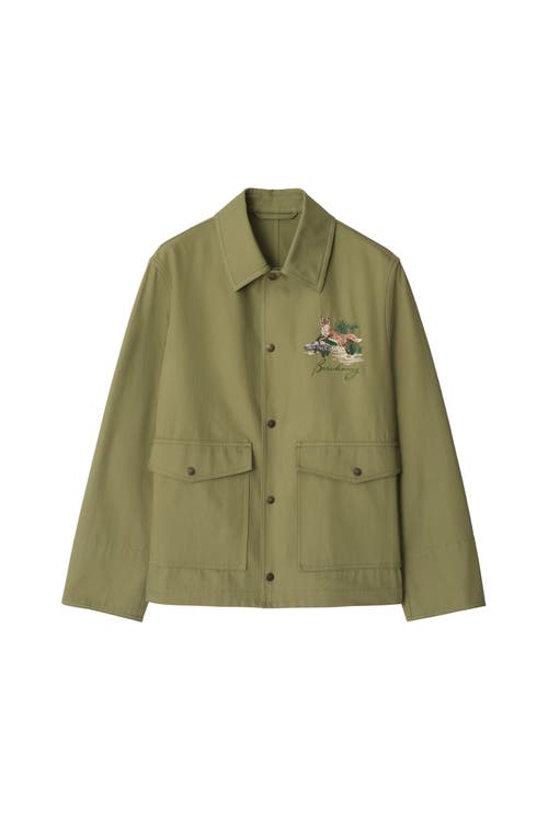 Burberry Cotton Jacket With Collar And Embroidered Detail In Green