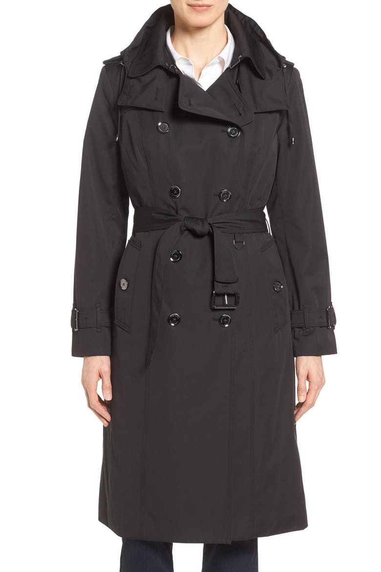 Double Breasted Trench Coat, Main, color, BLACK