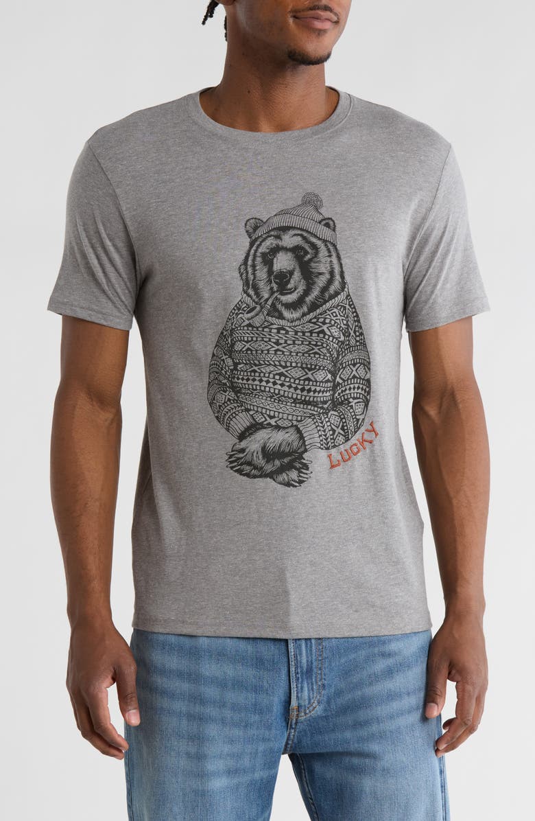 Lucky Brand Holiday Bear Graphic T-Shirt, Main, color, Medium Heather Gray