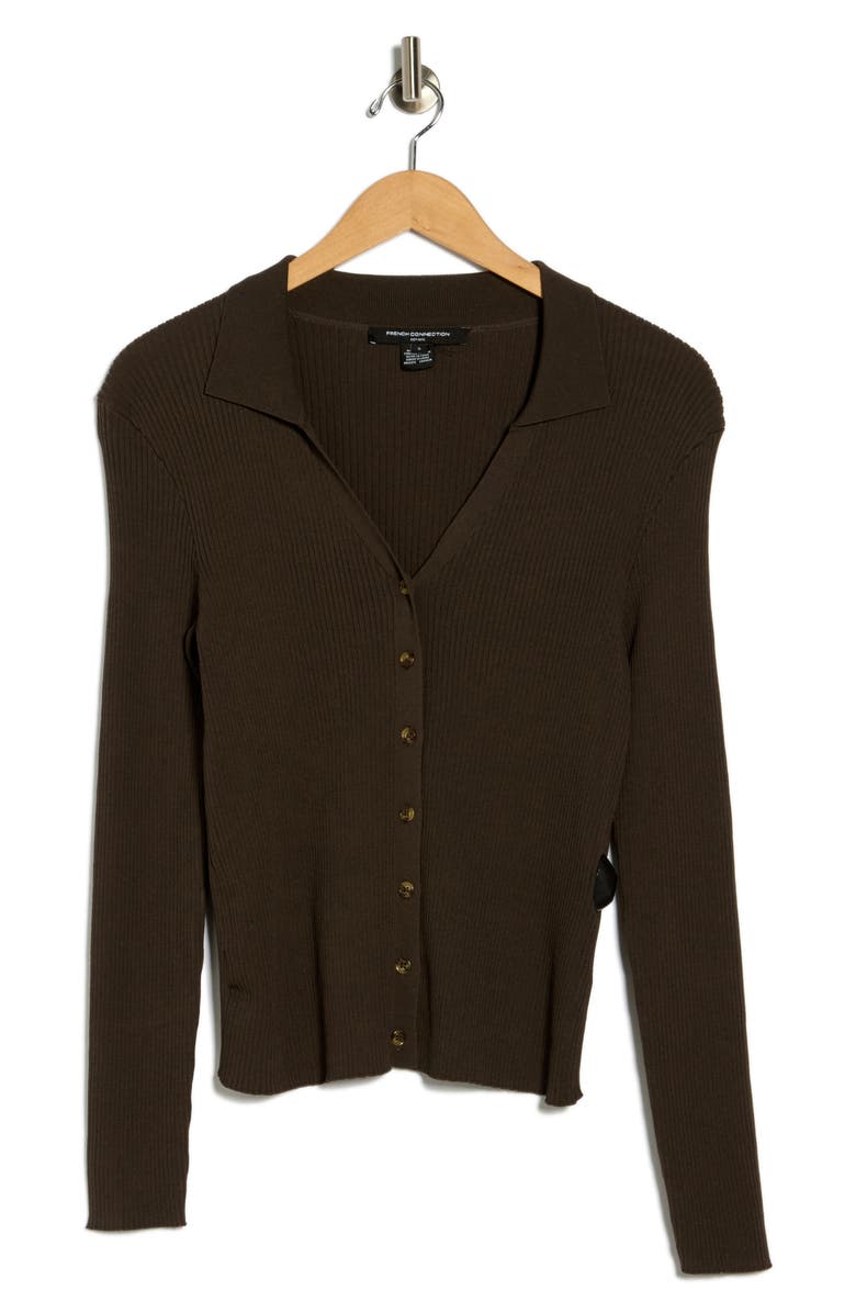 French Connection Marlo Collared Cardigan, Alternate, color, Chocolate