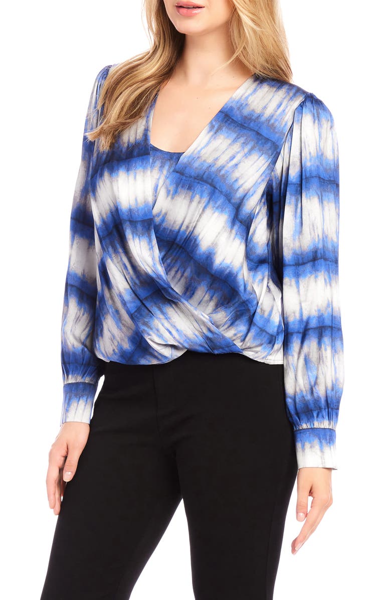 Karen Kane Tie Dye Drape Front Satin Top, Alternate, color, Print