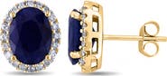 ALLUREZ Oval Blue Sapphire & Halo Diamond Stud Earrings 14k
