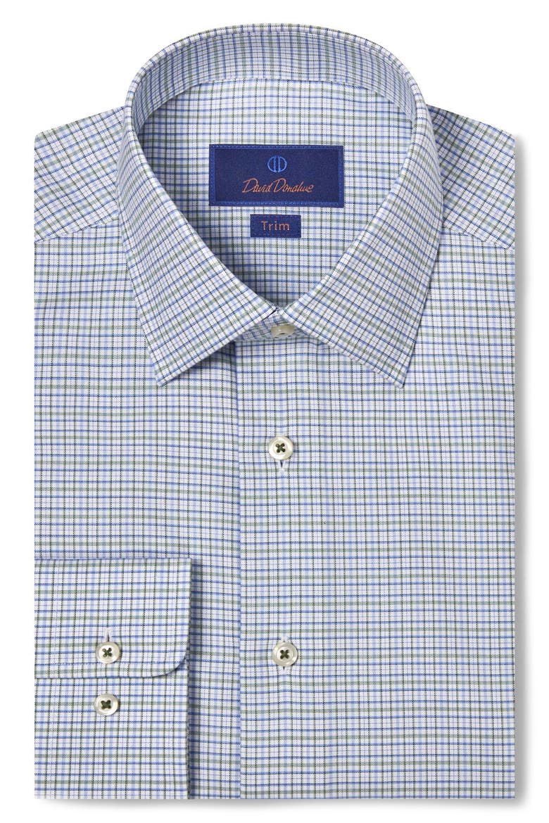 Trim Fit Check Cotton Twill Dress Shirt, Main, color, GRASS/ BLUE