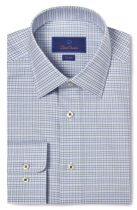 Trim Fit Check Cotton Twill Dress Shirt