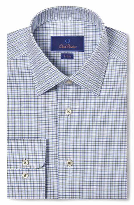 Trim Fit Check Cotton Twill Dress Shirt