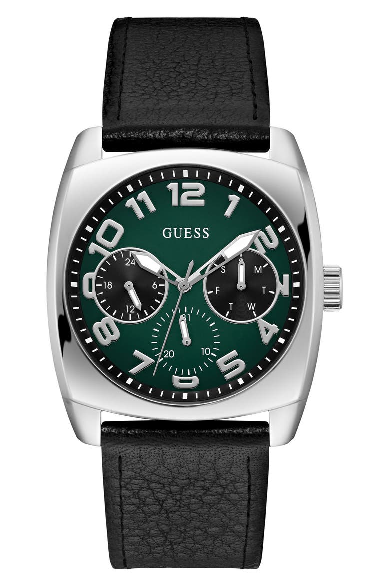 Xander Leather Strap Watch, 40.5mm, Main, color, BLACK