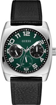 GUESS Xander Leather Strap Watch, 40.5mm