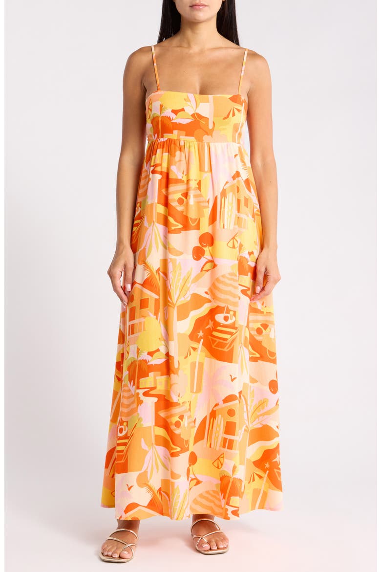 Tropical Print Midi Sundress, Main, color, ORANGE MULTI