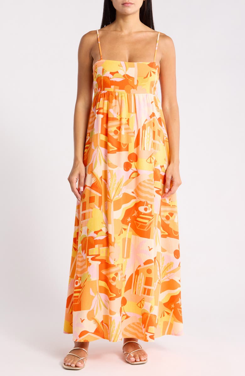 Blu Pepper Tropical Print Midi Sundress, Main, color, Orange Multi