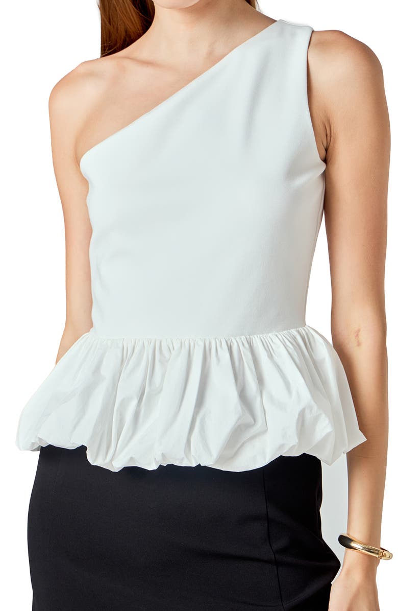 Endless Rose Asymmetric Bubble Hem Top, Alternate, color, White