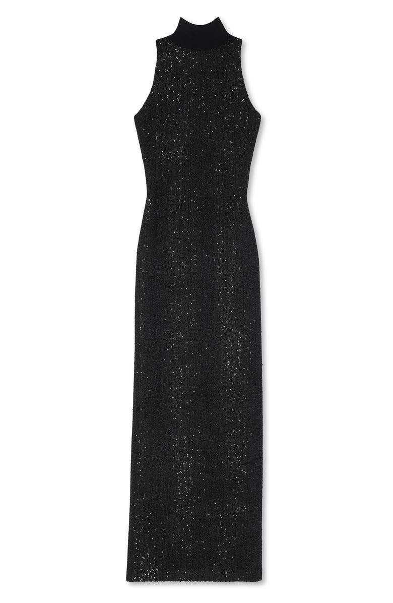 St. John Evening Sequin Knit Sleeveless Turtleneck Gown, Alternate, color, 
