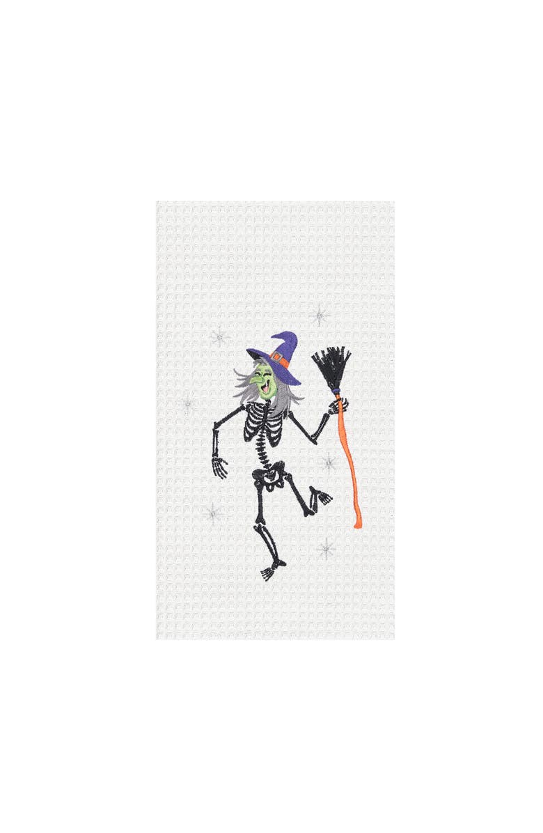 C&F Home Dancing Skeleton Witch Halloween Embroidered 100% Cotton Waffle Weave Kitchen Dishtowel, Main, color, Green