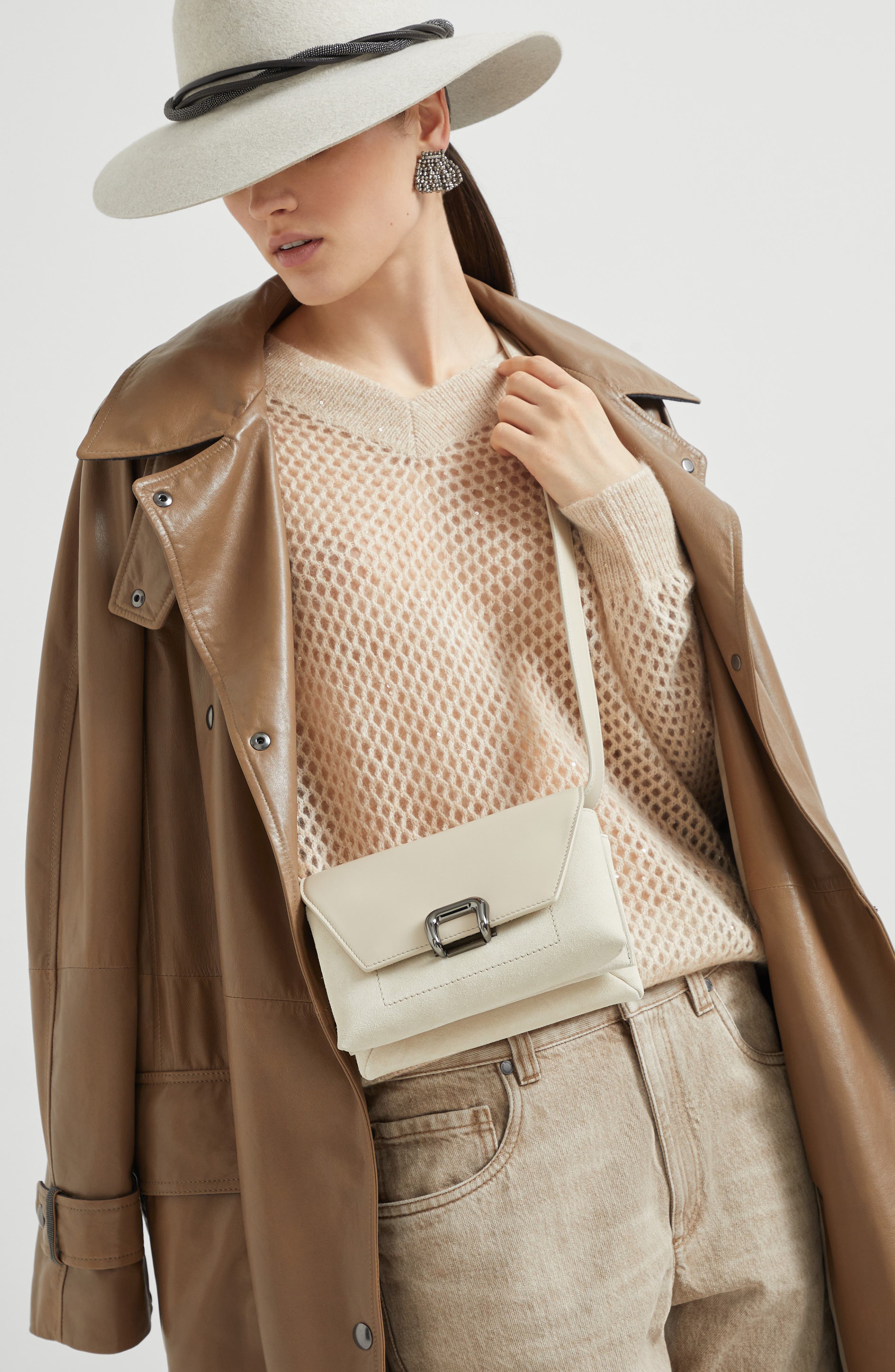 Brunello Cucinelli Sartorial small bag, Alternate, color, Ivory