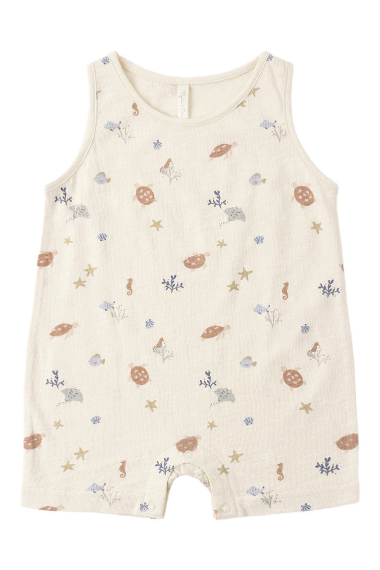 Aquatic Print Sleeveless Cotton Romper, Alternate, color, NATURAL