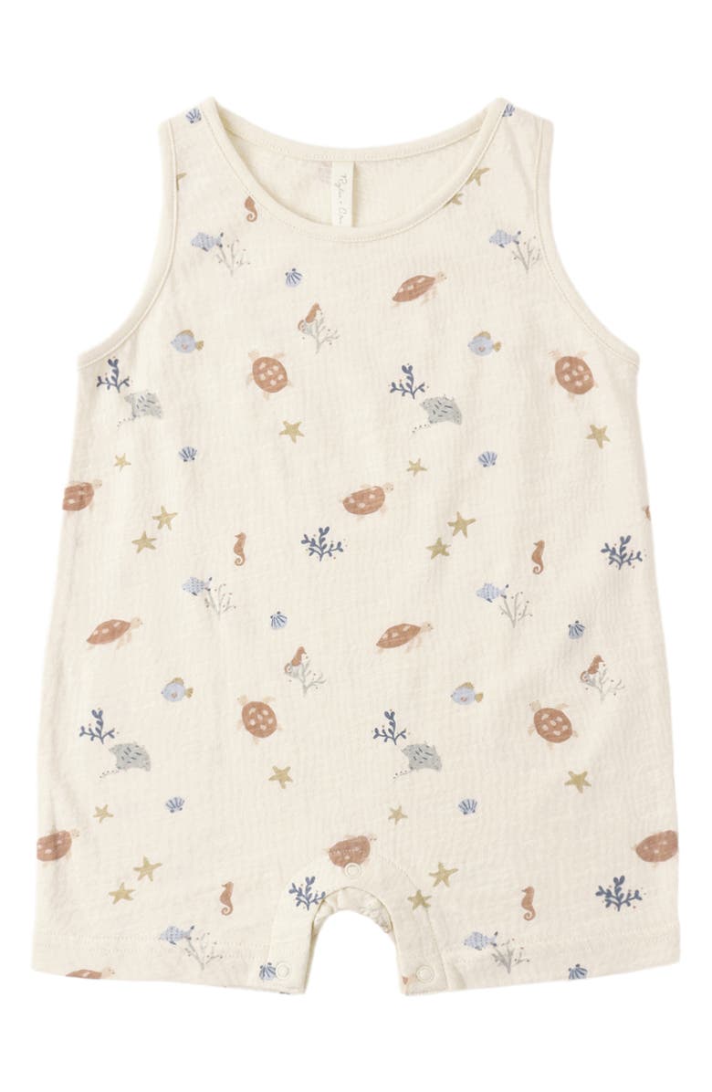 Rylee + Cru Aquatic Print Sleeveless Cotton Romper, Alternate, color, Natural