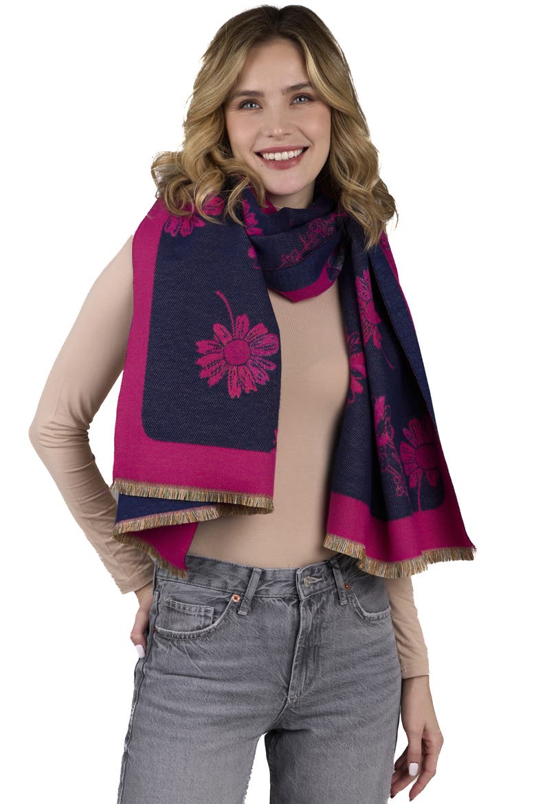 Floral Reversible Scarf, Alternate, color, BLUE