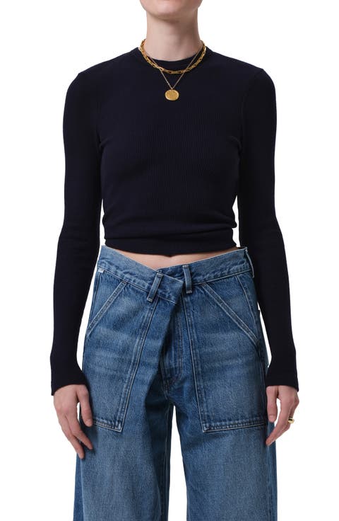 Pilar Long Sleeve Recycled Cotton Waffle Knit T-Shirt