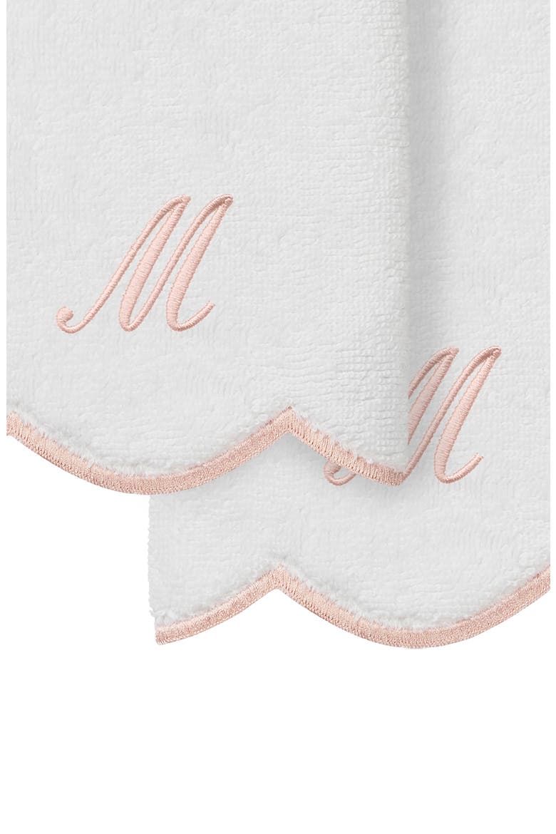 Scallop Set of 2 Monogram Fingertip Towels, Alternate, color, WHITE/ PINK M