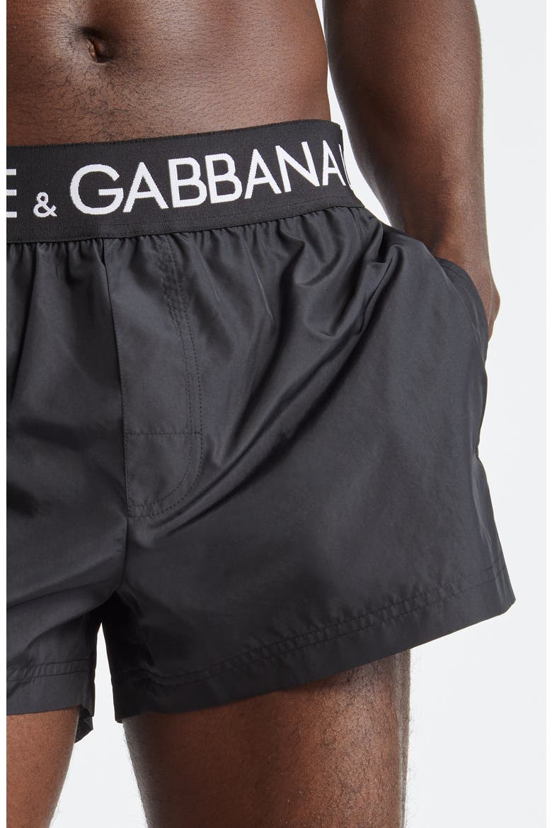 Logo Waistband Swim Trunks, Alternate, color, BLACK