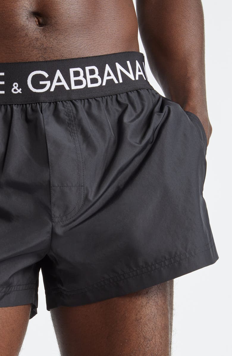 Dolce&Gabbana Logo Waistband Swim Trunks, Alternate, color, Black