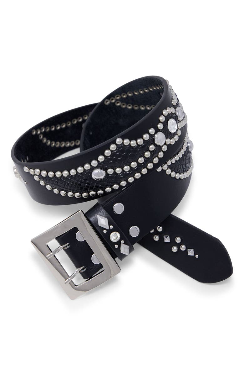 mnml Stud Leather Belt, Main, color, Black/ Black