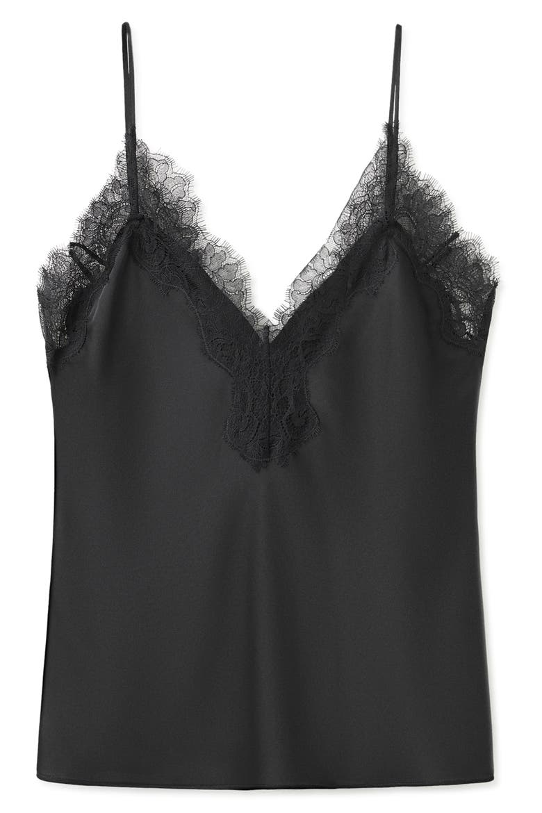 Lace Detail Matte Satin Camsisole, Alternate, color, BLACK