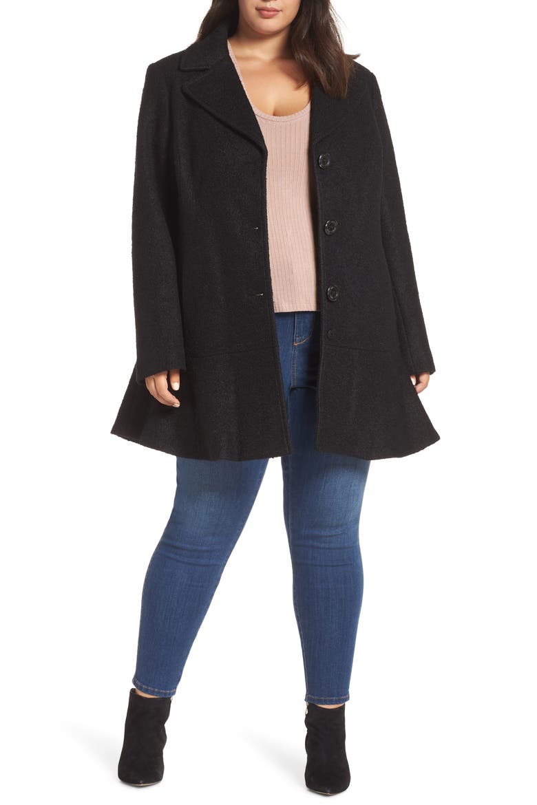 Notch Lapel Peplum Coat, Main, color, BLACK
