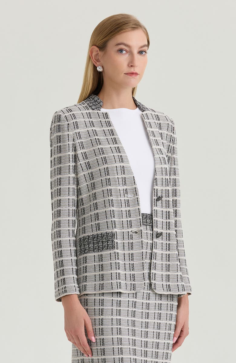 Ming Wang Tailored Contrast Stitch Tweed Knit Jacket, Alternate, color, Limestone/Black/White