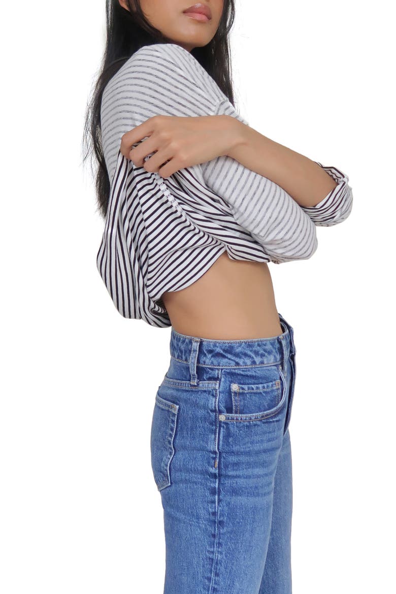 Be Free Mock Neck Stripe Tunic, Alternate, color, IVORY/ BLACK COMBO