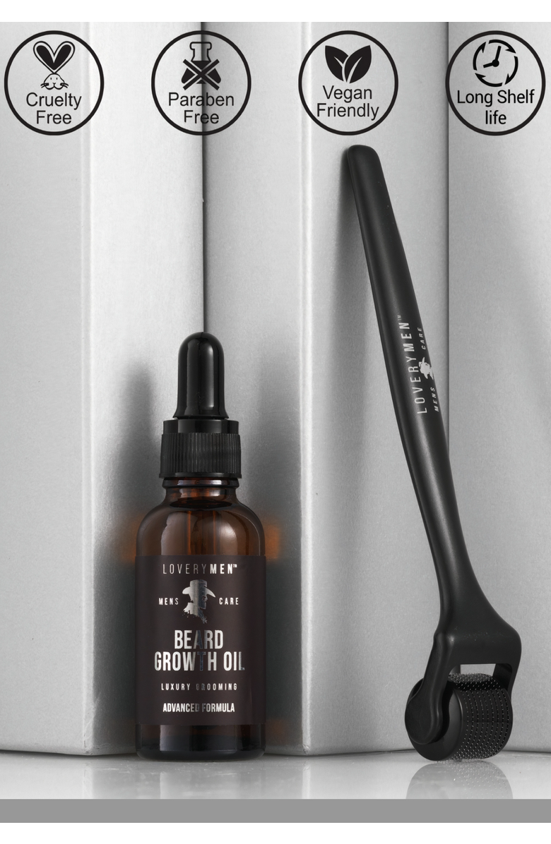 Lovery Beard Growth Duo Derma Roller and Beard Growth Oil, Alternate, color, Black, Silver