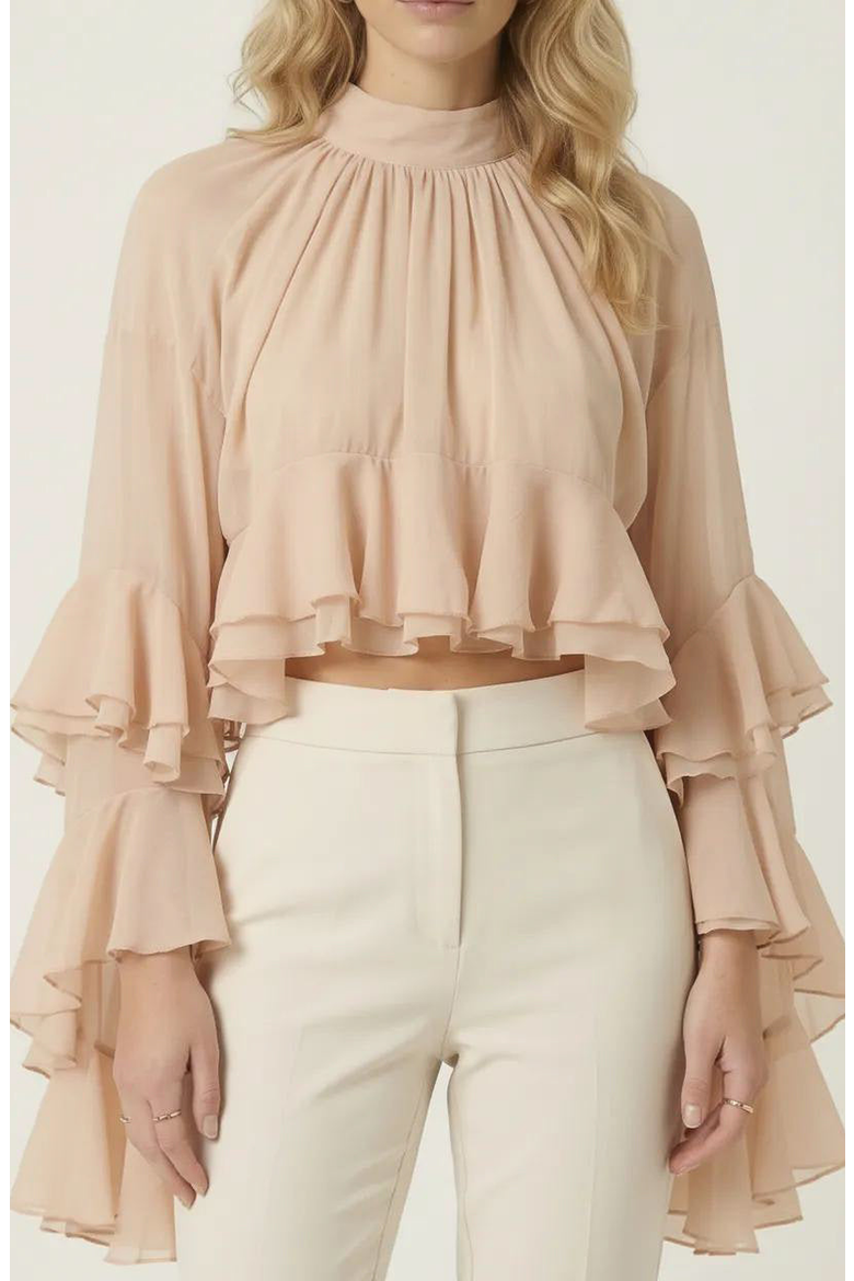 Sheer Ruffle Sleeve Blouse, Main, color, Pink