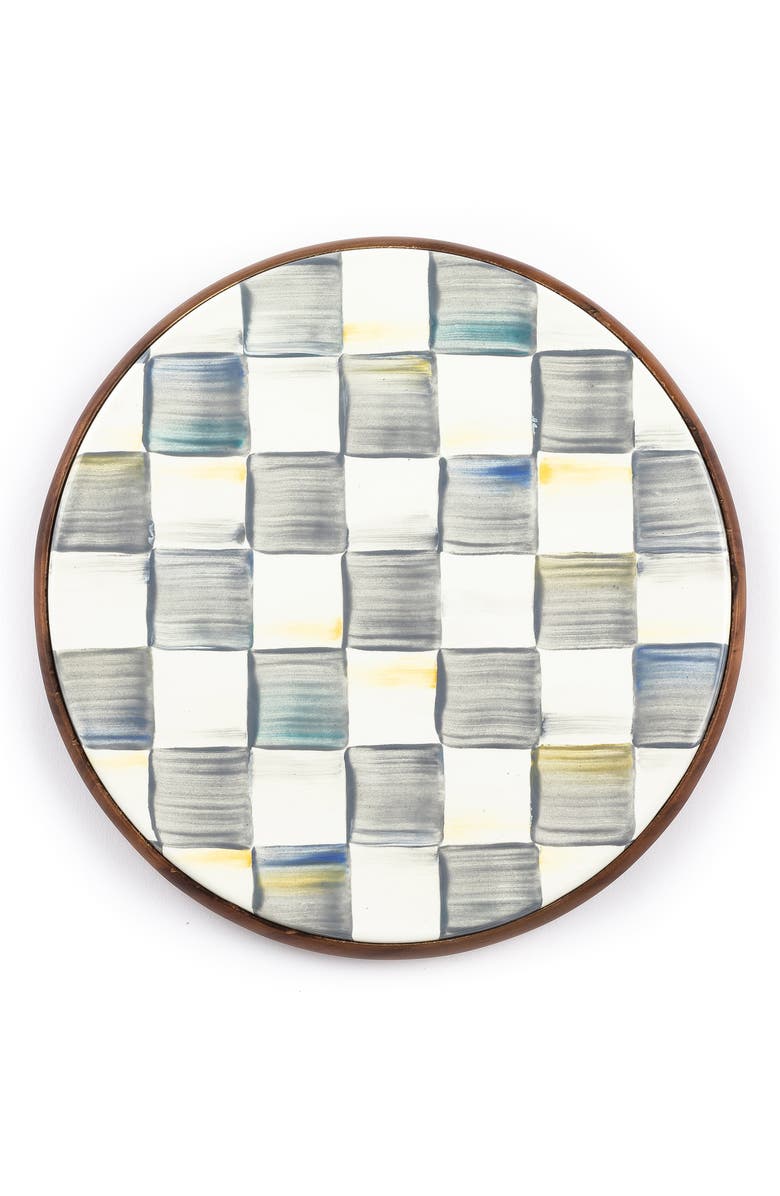 MACKENZIE CHILDS Sterling Check Enameled Steel & Acacia Wood Trivet, Main, color, 