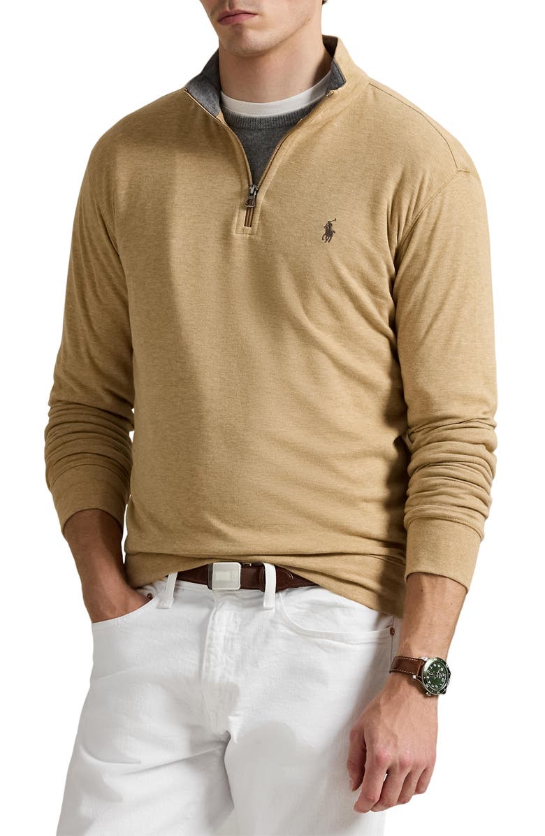 Polo Ralph Lauren Lux Heathered Quarter Zip Pullover, Main, color, Classic Camel Heather/ C8888
