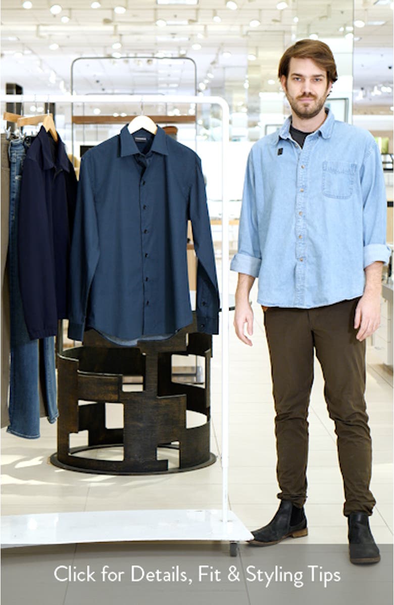 Geo Print Stretch Cotton Poplin Button-Up Shirt, sales video thumbnail