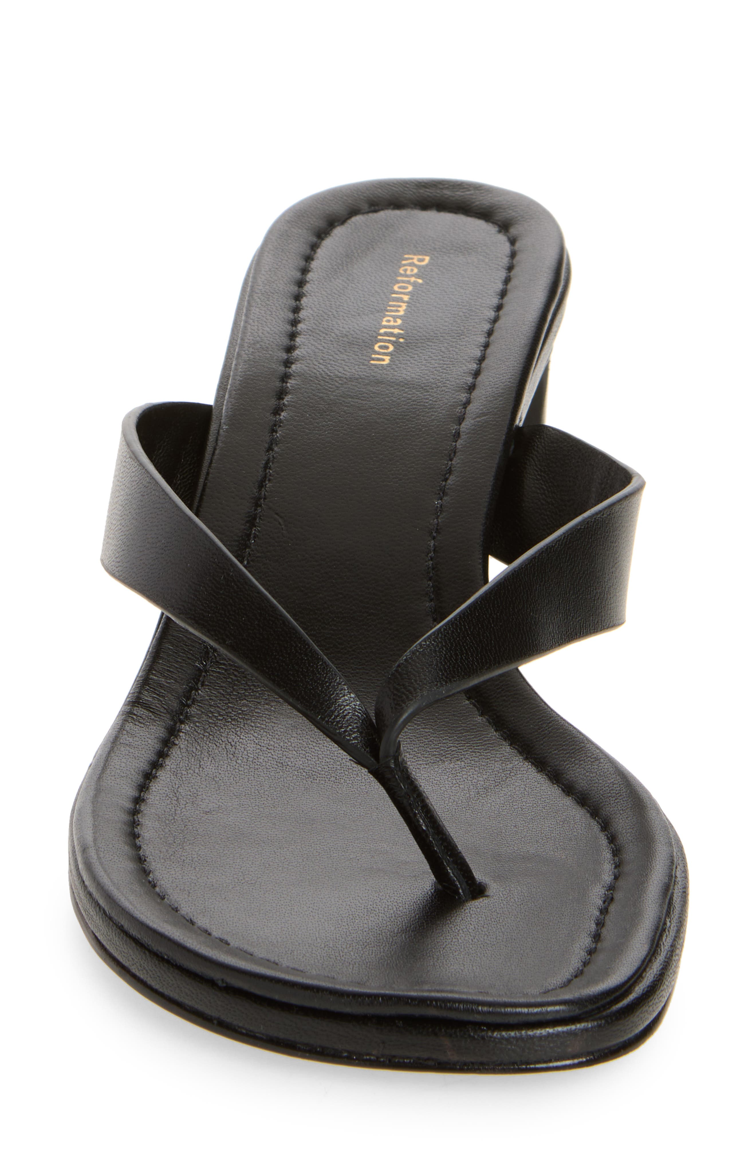 Reformation Jessie Block Heel Sandal, Alternate, color, Black Leather