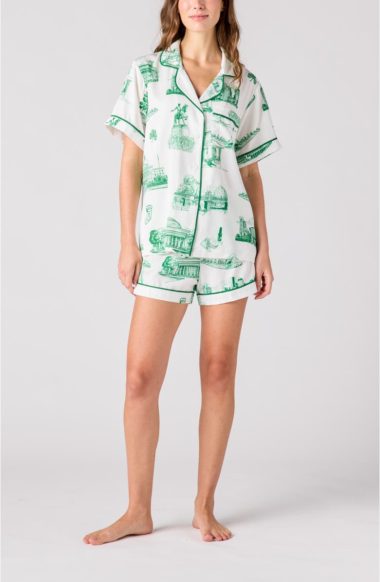 Katie Kime Boston Toile Shorts Set, Main, color, Green