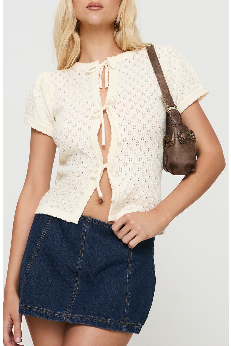 Mari Tie Front Pointelle Top, Main, color, CREAM