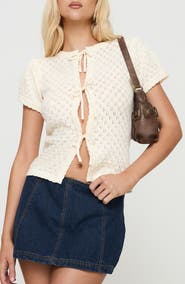 Princess Polly Mari Tie Front Pointelle Top