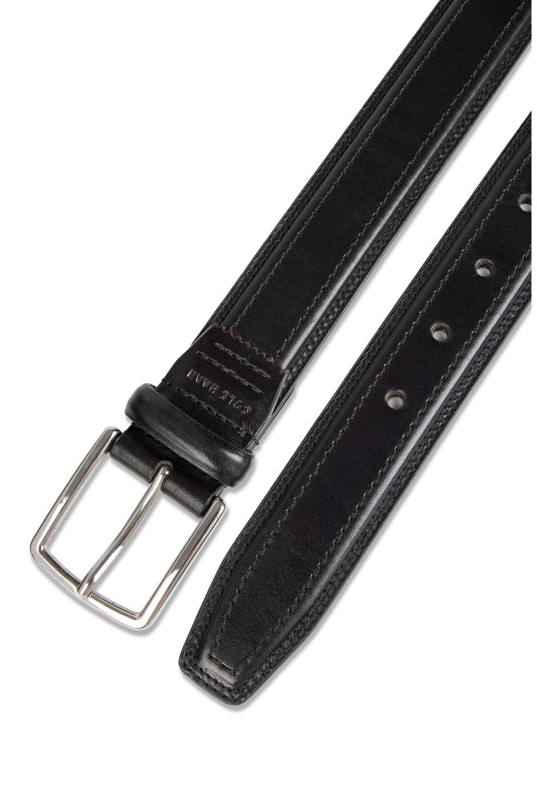 Stitched Leather Belt, Alternate, color, BLACK