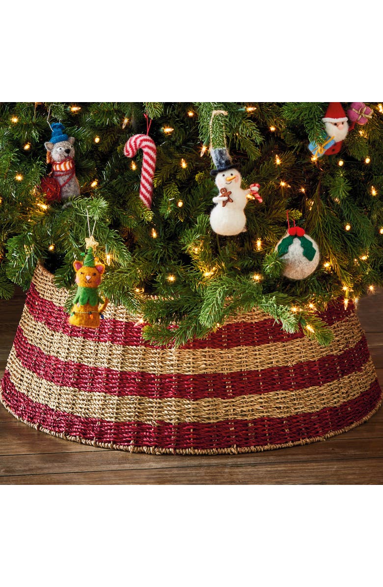 tag Holiday Stripe Rattan Tree Collar Decorative Christmas Skirt, Alternate, color, Multicolored