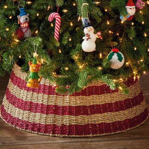 Tag Holiday Stripe Rattan Tree Collar Decorative Christmas Skirt In Brown