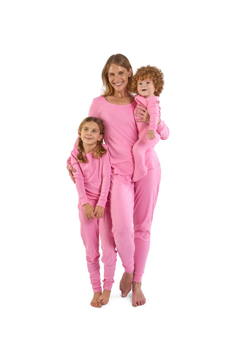 Leveret Footed Solid Cotton Matching Family Pajamas, Alternate, color, Light Pink