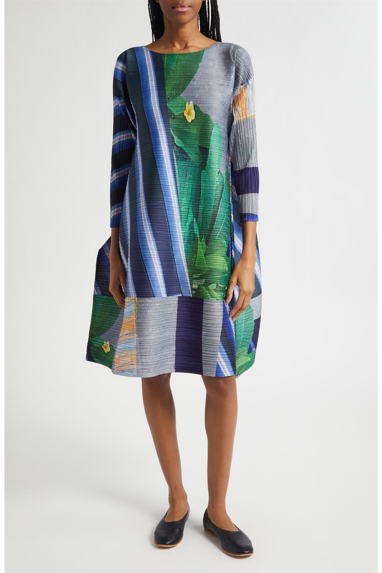City Collage Pleated Dress, Main, color, GRAY X NAVY