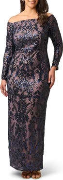 Adrianna Papell Off the Shoulder Sequin Gown