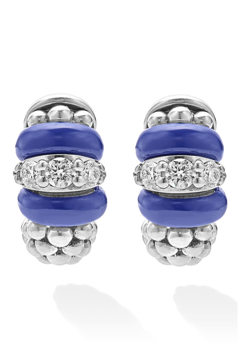 Blue Caviar Diamond & Ceramic Huggie Hoop Earrings, Alternate, color, MARINE